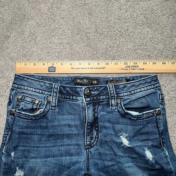 Miss Me Jeans Womens Heaven Mid Rise Boot Size 28 Blue Denim Y2K Distressed - Picture 5 of 9